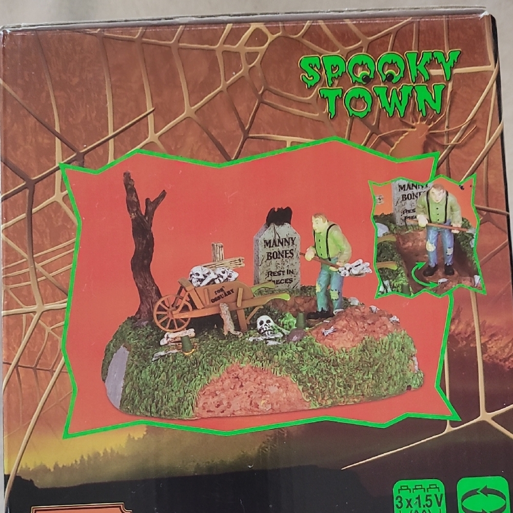 Lemax Spooky Town Halloween Decor with Green and Brown Accents